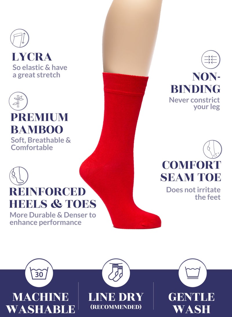 Hugh Ugoli Women Rayon Dress Socks, Extremely Soft Thin Crew Socks for Business, Trouser & Casual, Non-Binding & Breathable, Red, 3 Pairs, Shoe Size: 6-9 - Image 2